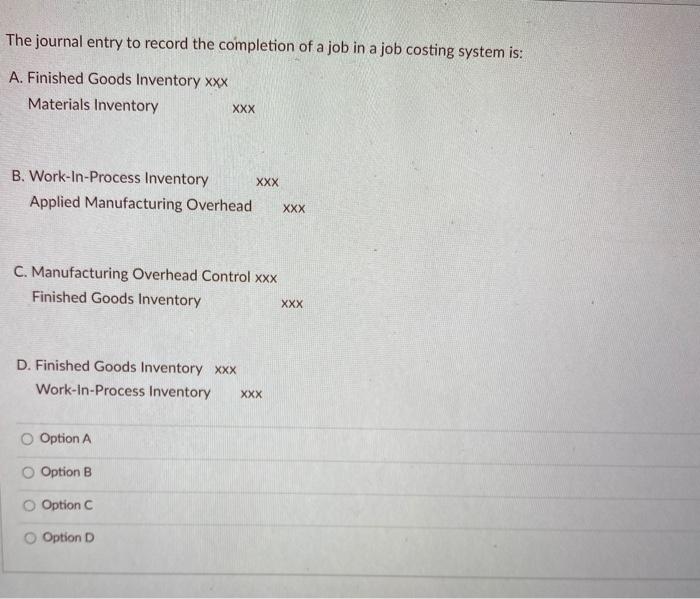 Solved The journal entry to record the completion of a job