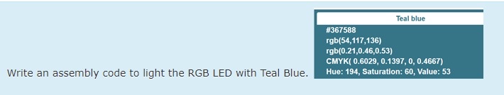 Solved Write an assembly code to light the RGB LED with Teal | Chegg.com