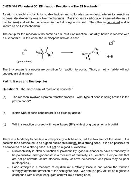 Solved CHEM 310 Worksheet 30 Elimination Reactions The E2