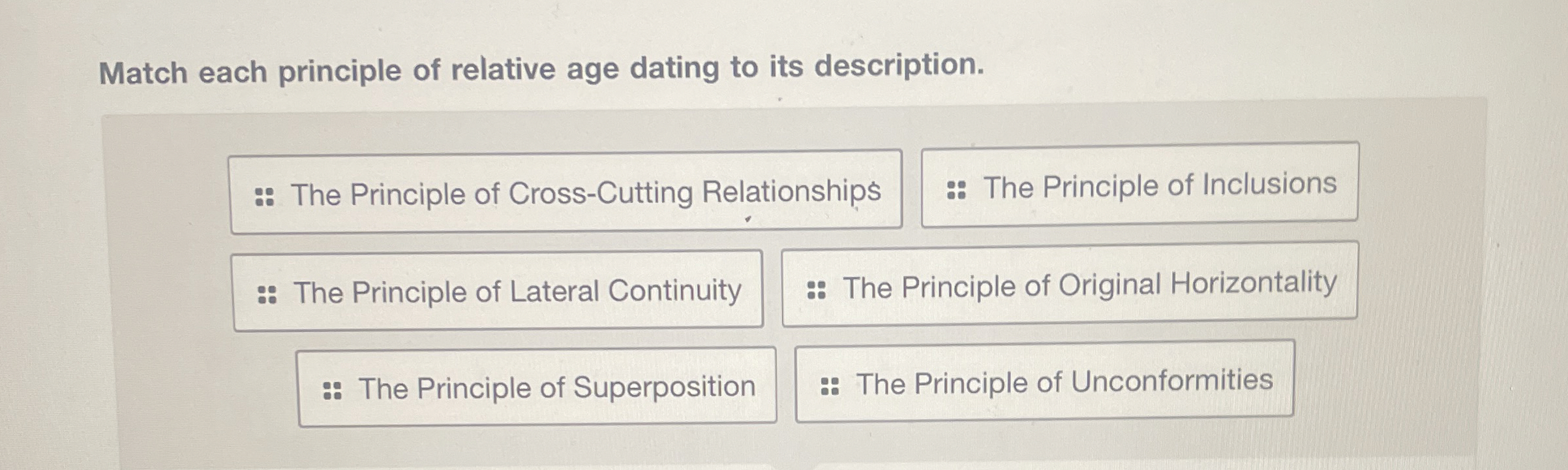 Solved Match Each Principle Of Relative Age Dating To Its