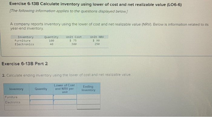 Solved Exercise 6-13B Calculate Inventory Using Lower Of | Chegg.com