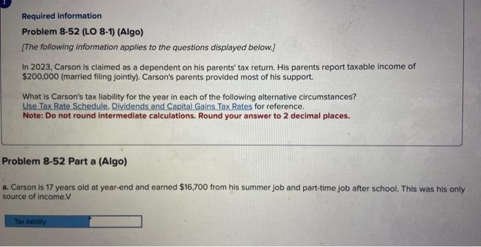 Solved Required Information Problem 8-50 (LO 8-1) (Algo) | Chegg.com