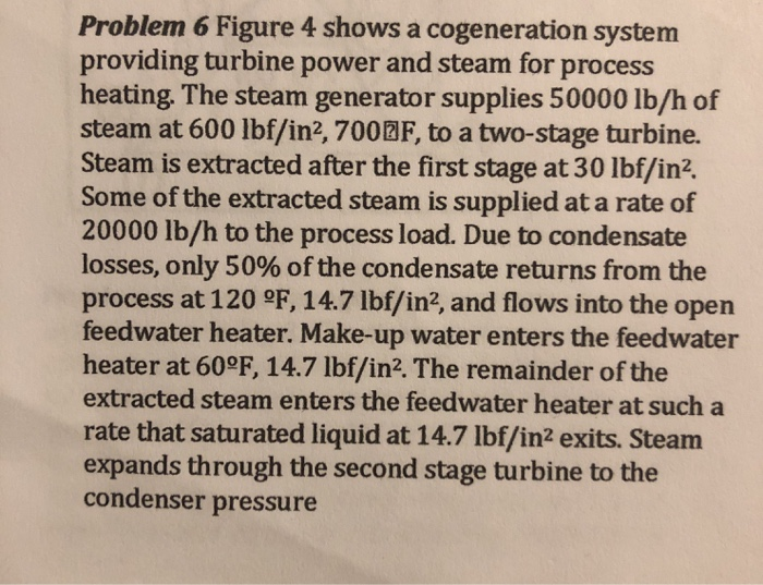 Solved Problem 6 Figure 4 shows a cogeneration system | Chegg.com