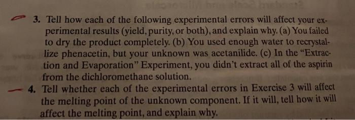 Solved 3. Tell how each of the following experimental errors | Chegg.com