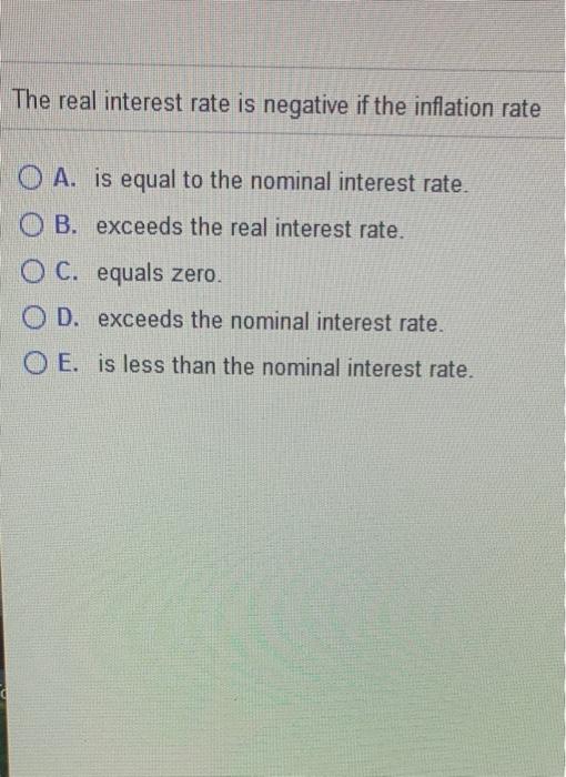 Solved The real interest rate is negative if the inflation | Chegg.com