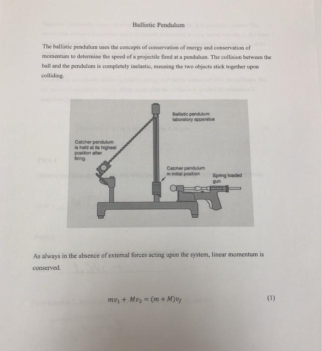 Solved Ballistic Pendulum Lab: Mass of Pendulum: 2688 Mass | Chegg.com