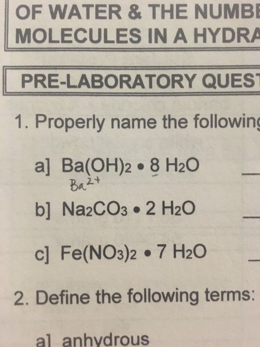 Solved Of Water The Numbe Molecules In A Hydra Pre Labo Chegg Com