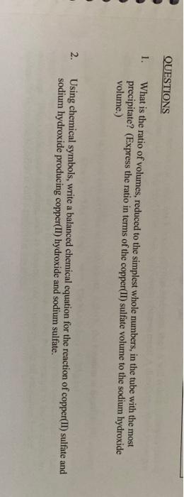 Solved QUESTIONS 1. What is the ratio of volumes, reduced to | Chegg.com