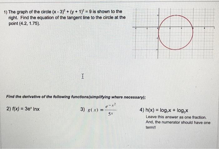 Solved 1 The Graph Of The Circle X 3 2 Y 1 2 9 Is Chegg Com