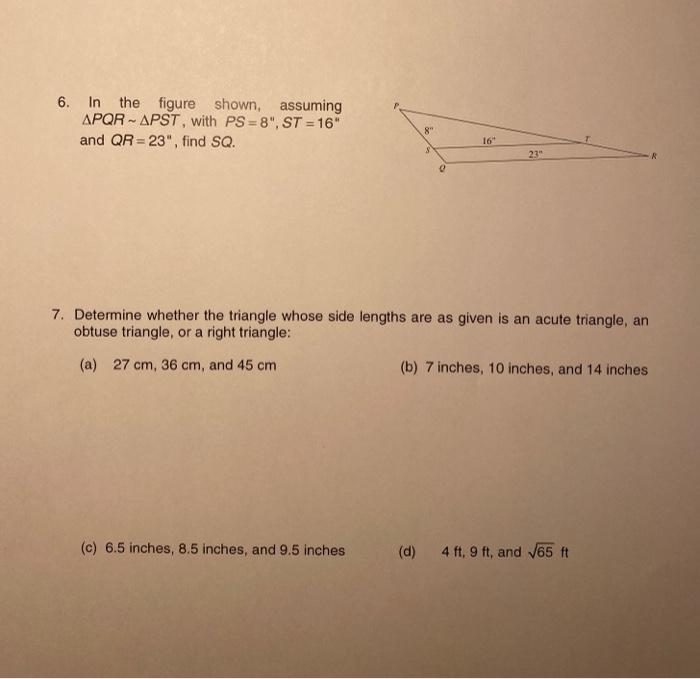 6 In The Figure Shown Assuming Apqr Apst With Ps Chegg Com