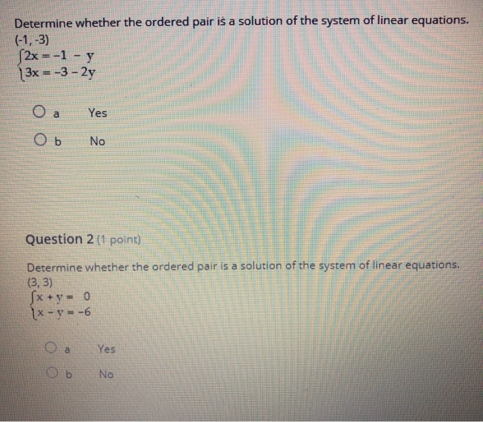 Solved Determine whether the ordered pair is a solution of | Chegg.com