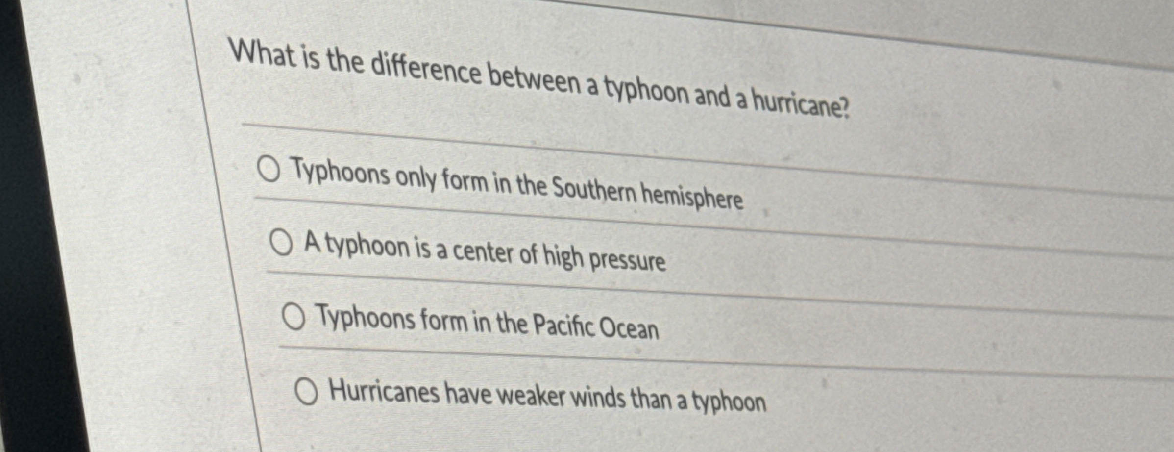 Solved What is the difference between a typhoon and a | Chegg.com