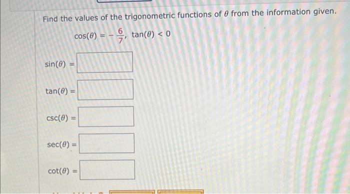 Solved Find the values of the trigonometric functions of θ | Chegg.com