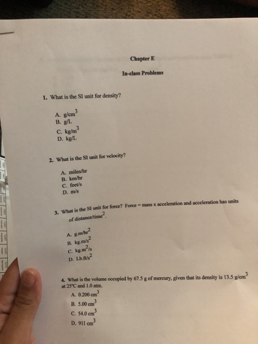 Solved Chapter E In Class Problems 1 What Is The Si Unit Chegg Com