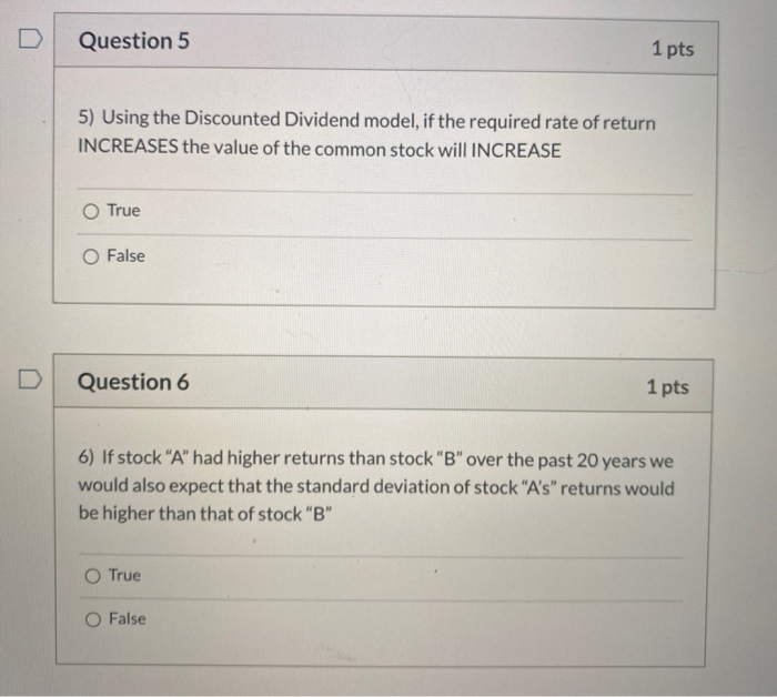 Solved Question 5 1 pts 5) Using the Discounted Dividend | Chegg.com