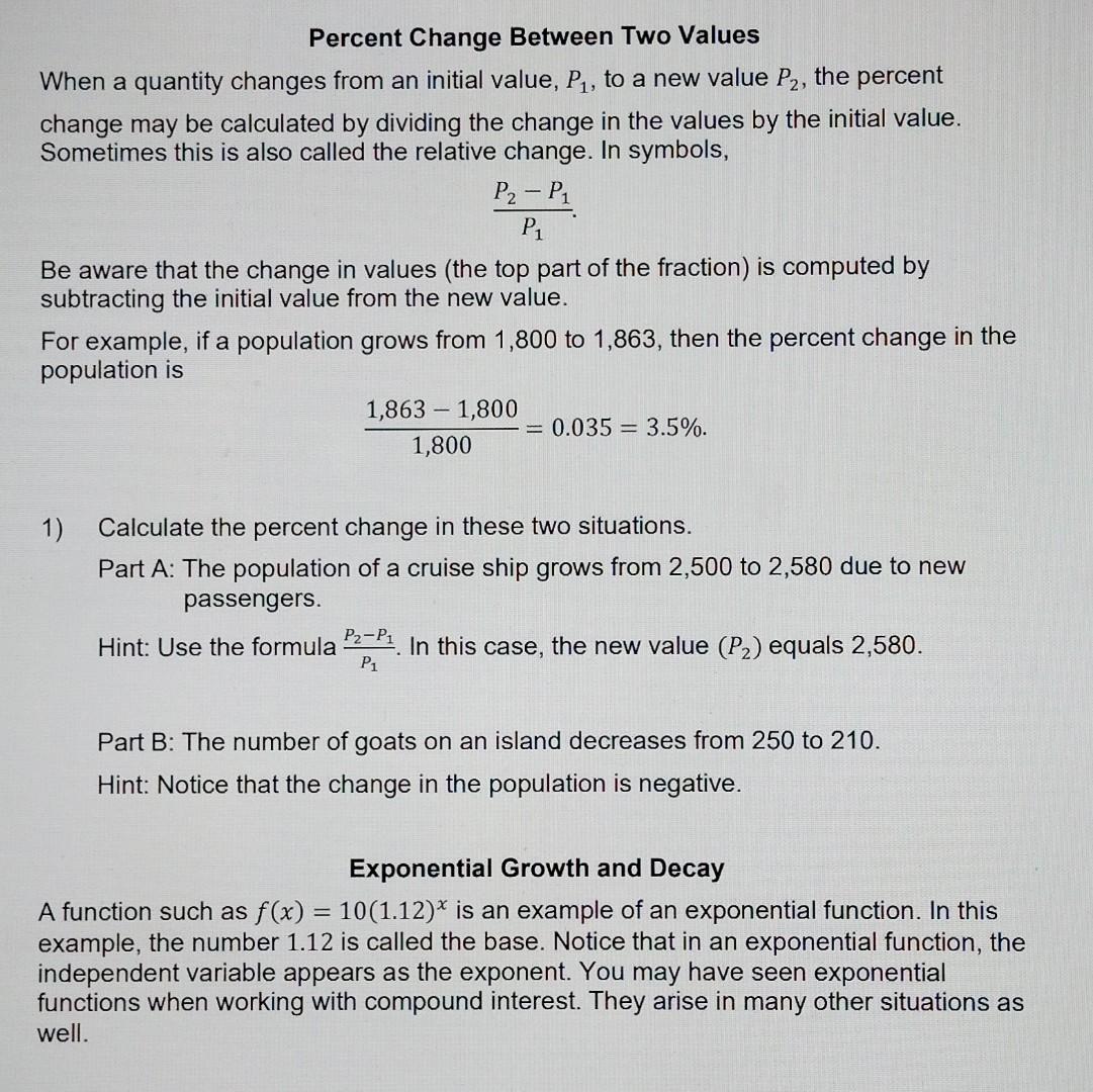 Solved Percent Change Between Two Values When a quantity | Chegg.com