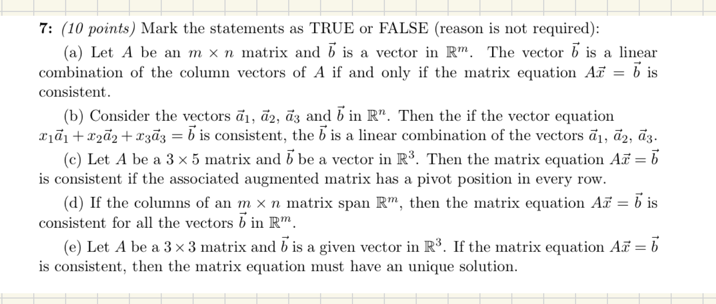 Solved 7: (10 ﻿points) ﻿Mark the statements as TRUE or FALSE | Chegg.com