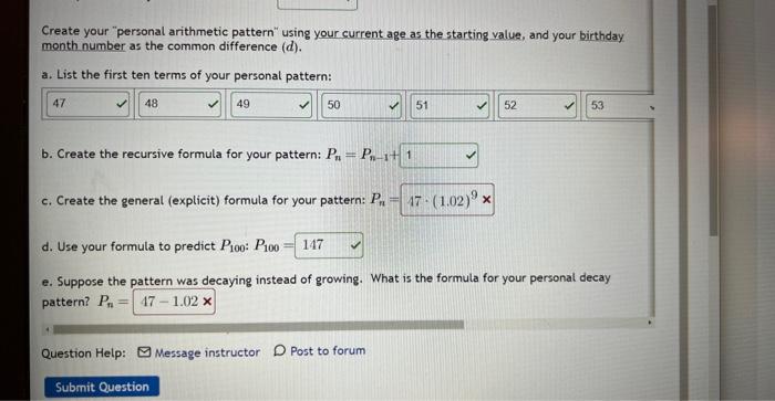 Solved Create your "personal arithmetic pattern" using your | Chegg.com
