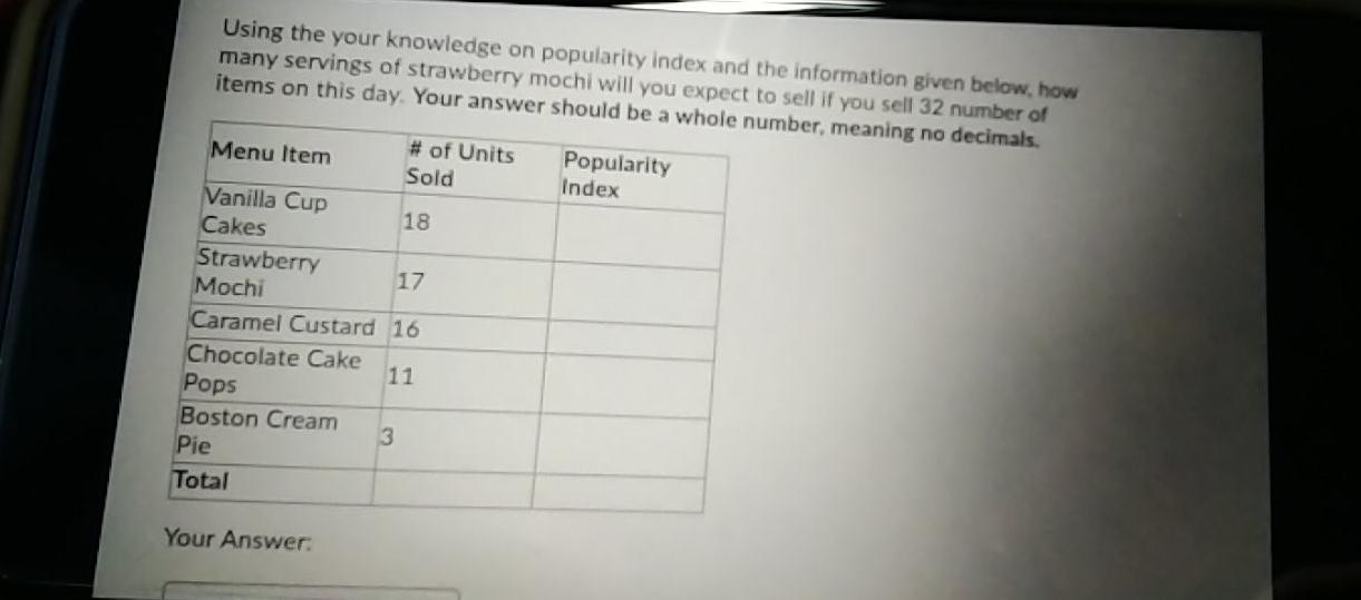 Solved Using the your knowledge on popularity index and the | Chegg.com