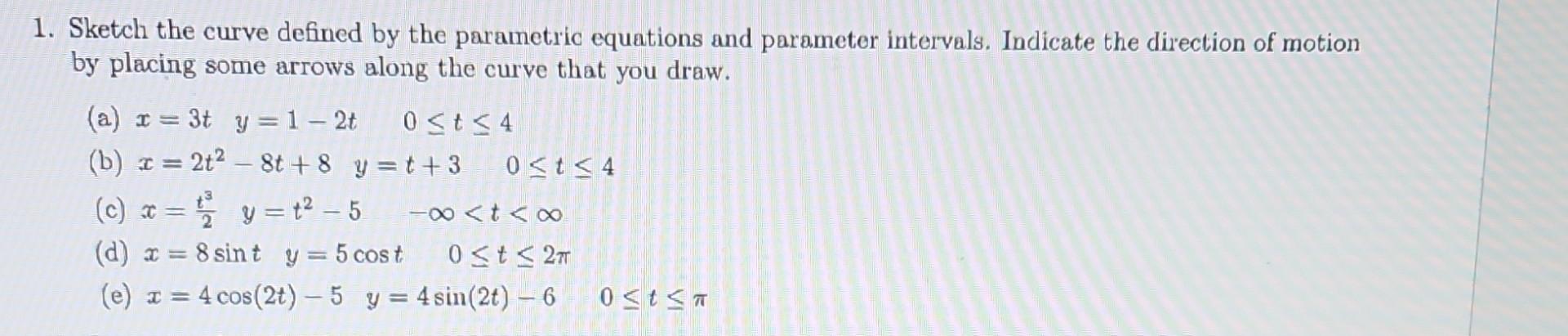 Solved 1. Sketch the curve defined by the parametric | Chegg.com