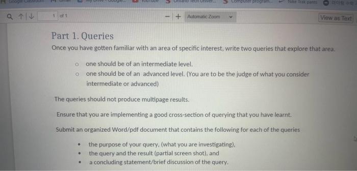 Part 1. Queries Once you have gotten familiar with an | Chegg.com