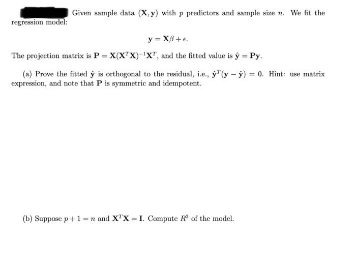 Solved Given sample data (X, y) with p predictors and sample