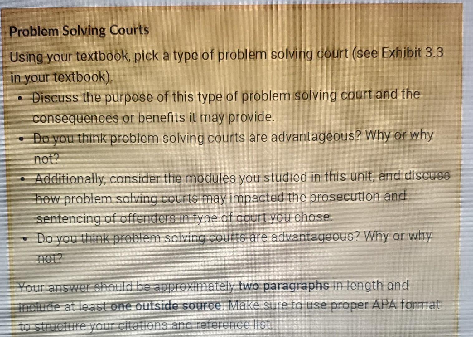 Solved Problem Solving Courts Using your textbook pick a Chegg com