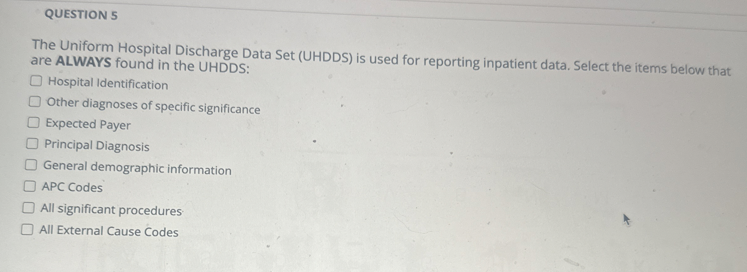 Solved QUESTION 5The Uniform Hospital Discharge Data Set