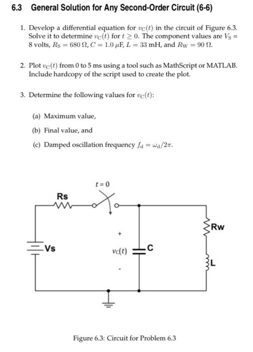 Solved 6.3 General Solution for Any Second-Order Circuit | Chegg.com