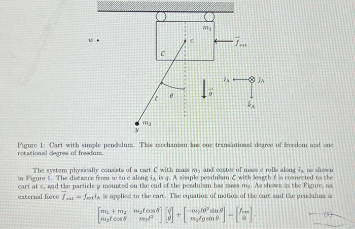 Figure 1: Cart with simple pendulum. This mechanisin has one translational degrce of frecdom arid one rotational degree of fr