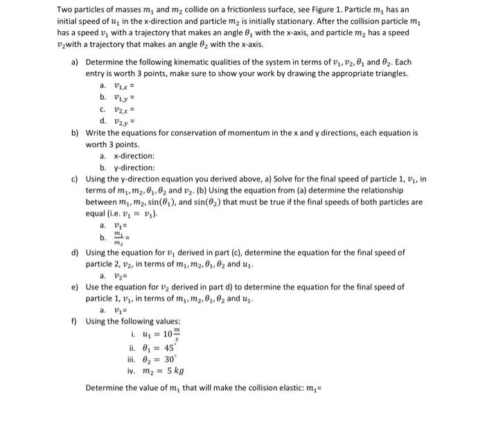 Solved Two particles of masses m1 and m2 collide on a | Chegg.com