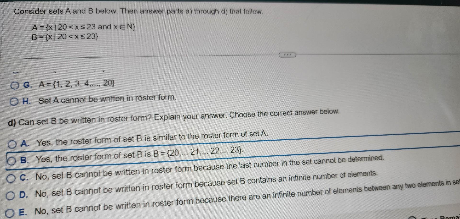 Solved Consider Sets A And B Below. Then Answer Parts A) | Chegg.com