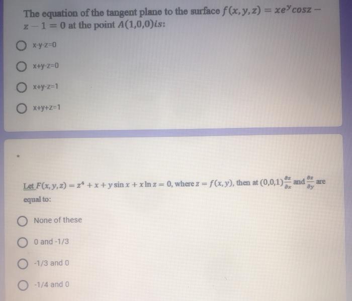 Solved The Equation Of The Tangent Plane To The Surface F Chegg Com