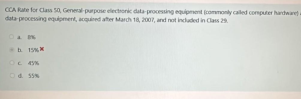 Solved CCA Rate for Class 50, General-purpose electronic | Chegg.com