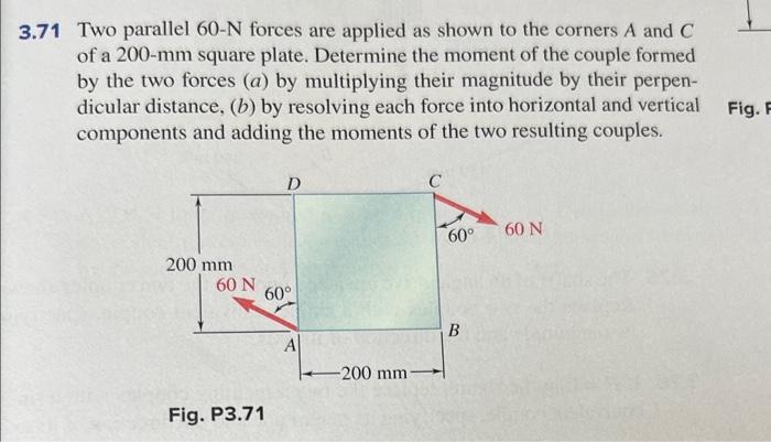 Solved 3.71 Two parallel 60−N forces are applied as shown to | Chegg.com