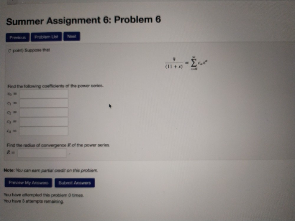 Solved Summer Assignment 6: Problem 3 Previous Problem List | Chegg.com