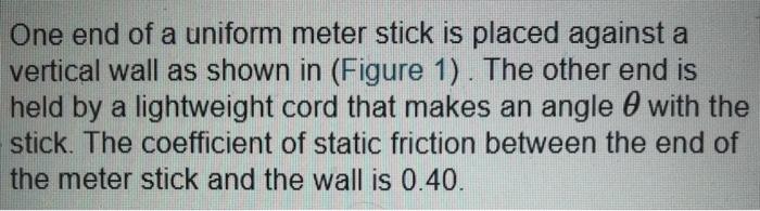 Solved One end of a uniform meter stick is placed against a | Chegg.com