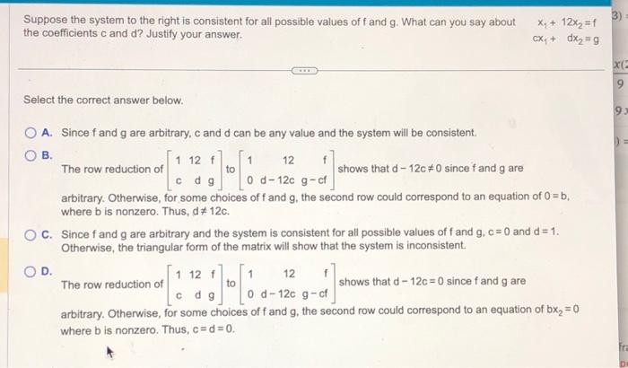 Solved Suppose The System To The Right Is Consistent For All | Chegg.com