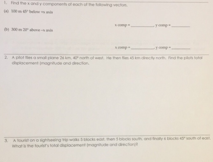 Solved l. Find the x and y components of each of the | Chegg.com