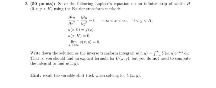 Solved 50 Points Solve The Following Laplaces Equation