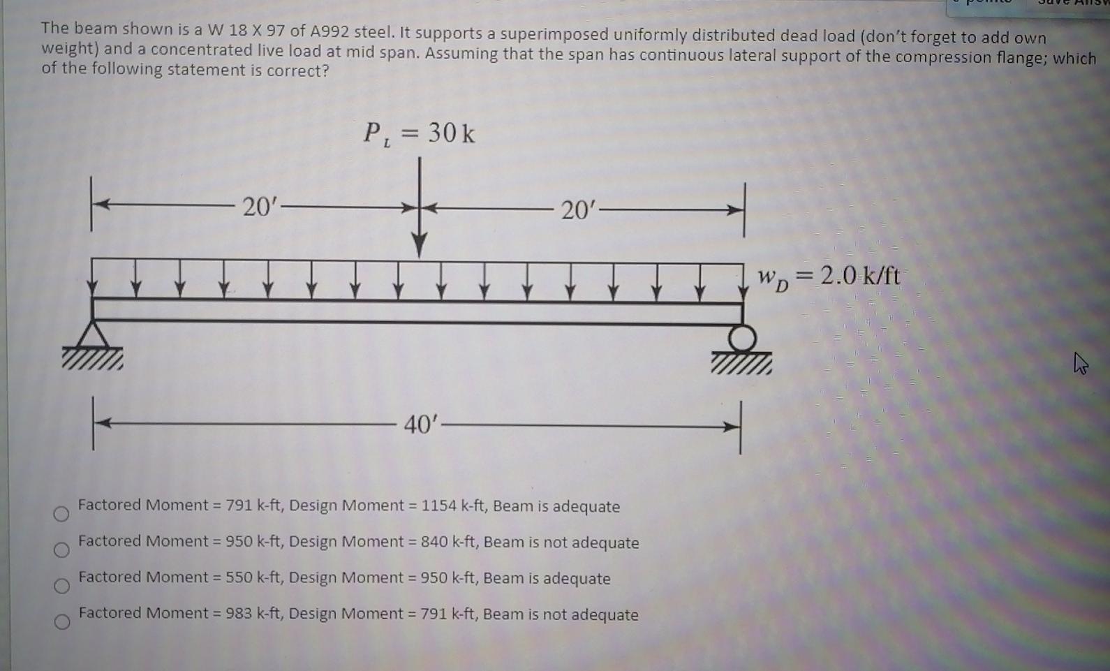 Solved The beam shown is a W 18 X 97 of A992 steel. It | Chegg.com