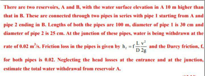 Solved There Are Two Reservoirs, A And B, With The Water | Chegg.com