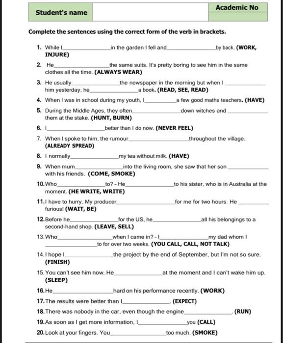 homework 197 complete the sentences