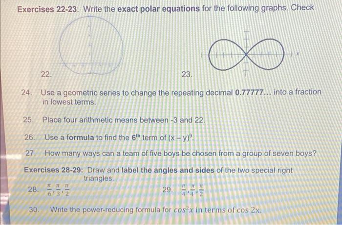 Solved Exercises 22-23: Write the exact polar equations for | Chegg.com