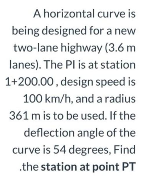 Solved A horizontal curve is being designed for a new | Chegg.com
