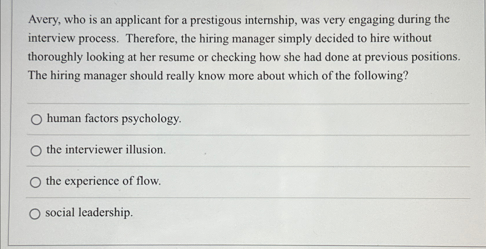 Solved Avery, who is an applicant for a prestigous | Chegg.com