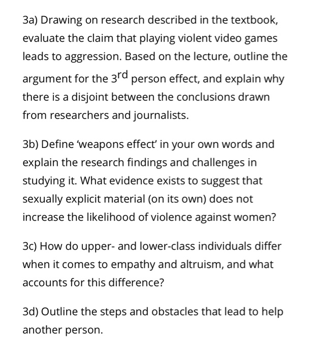 Solved 3a) Drawing on research described in the textbook, | Chegg.com