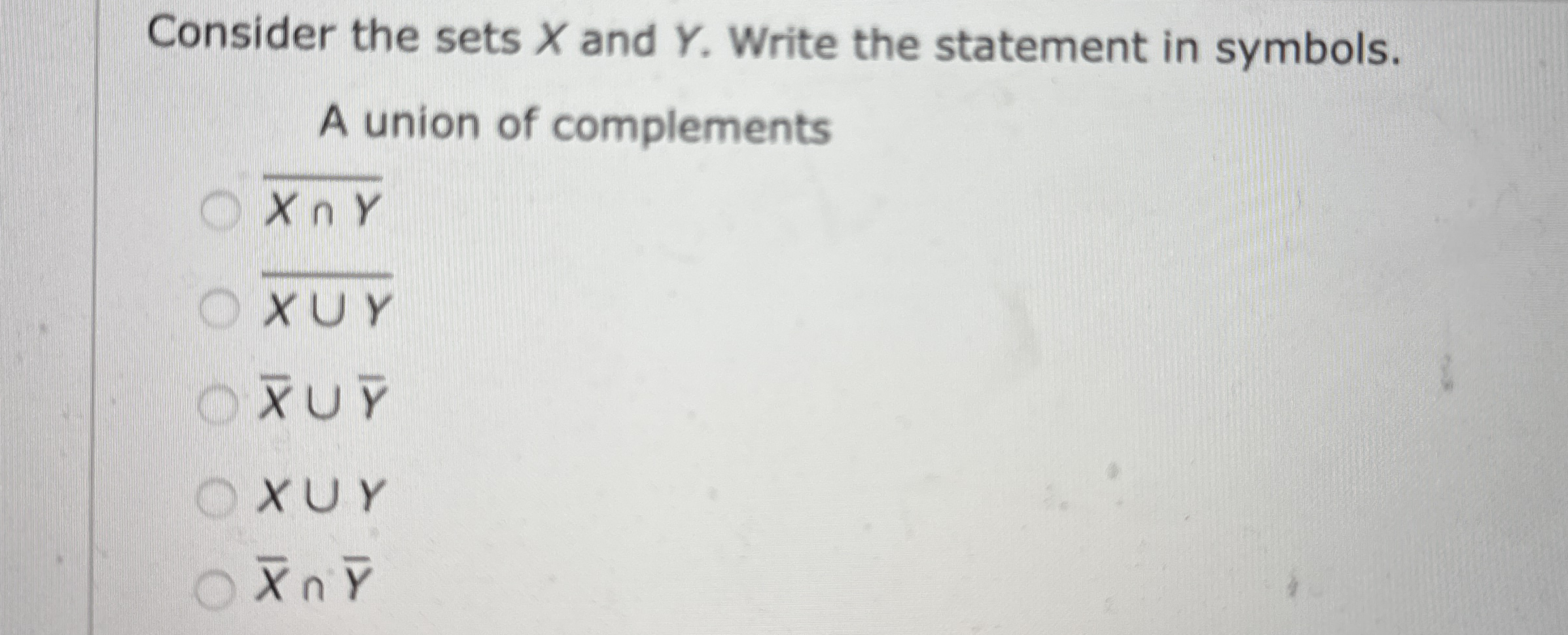 Solved Consider the sets x ﻿and Y. ﻿Write the statement in | Chegg.com