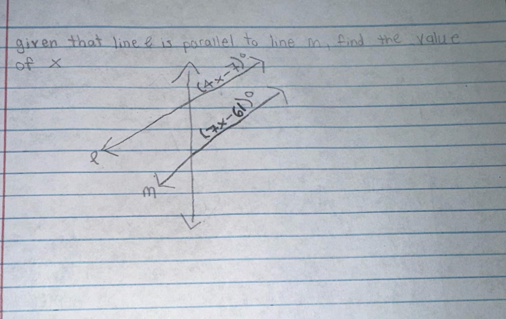 find the value of x if line l is parallel to m