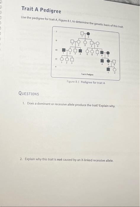 Solved Use the pedigree for trait A, Figure 8.1, to | Chegg.com